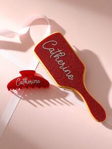 2pcs/Set Personalized Rhinestone Hair Accessories Set For Valentine's Day, Customized Name Claw Clip, Hair Comb, Fashionable Acrylic Glitter Name Customized Hair Comb & Claw Clip Set, Unique Bridal Party Bridesmaid Gift, Valentine's Day Gift, Women Hair Accessories - Multicolor - View 3