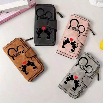  Cartera de mujer con diseño de Disney - Monedero con cremallera, múltiples ranuras para tarjetas - Cartera portátil diaria para mujer (Producto con licencia oficial de Disney) - Recomendación de regalo de cumpleaños o Navidad, Portador de tarjetas de crédito con textura, Bolso esencial para viajes