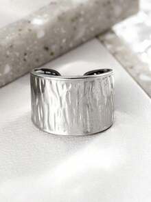 1 pieza Anillo de pareja ajustable minimalista de acero inoxidable, no se desvanece - Plateado - Ver 4