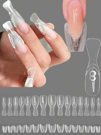 30/240pcs Transparent Nail Extension Tips, 15 Different Styles, Reusable French Manicure Nail Stickers, Sandwich Short Oval Shape, Convenient