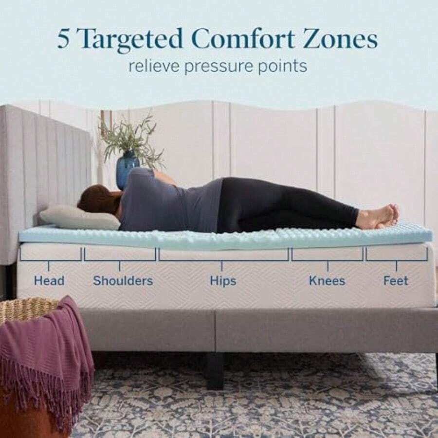 Lucid - Colchoneta de Memory Foam con Gel - Sobrecolchón de 5 Zonas de 5 cm - Topper para Colchón - Sensación Suave y Acolchada - Alivia Puntos de Presión - Individual - Gel - Ver 1