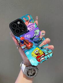 SpongeBob SquarePants 1个卡通创意海绵宝宝主题竖条纹保护手机壳，适用于三星/苹果17/16/15/14/13/12/11Pro Max/12Pro/14Plus等型号 - 彩色 - 查看 1