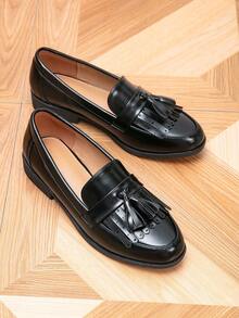 女士乐福鞋，圆头平底流苏乐福鞋，户外复古套脚鞋，休闲鞋 - 黑色 - 查看 6