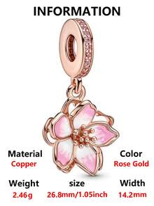 1pc Fashionable & Charming Valentine's Day Series Rotatable Multi-Color Cherry Blossom Bead Pendant, Creative Versatile Copper DIY Bracelet Necklace Gift For Lover - Multicolor - View 16