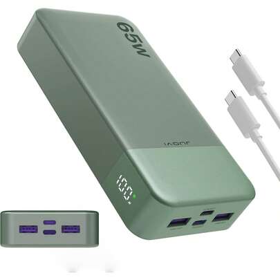 JUOVI Power Bank 65W, Powerbank 20000mAh, Laptop powerbank schnellladefunktion 2 USB-C und 2 USB-A, Externe Handyakkus Kompatibel mit MacBook, Laptop, 17/16/15/14 Serie, , und mehr