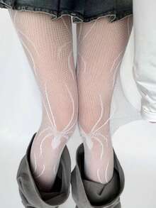 Gothic Punk Spider Web Print Fishnet Stockings | Y2K Avant-Garde Sheer Pantyhose, High Elasticity Design, Suitable For Parties, Clubs And Streetwear - Multicolor - View 1