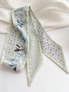 1 chiếc khăn quàng cổ in họa tiết giả lụa, phụ kiện đa năng dành cho nữ, thích hợp cho mùa xuân/hè. - xanh nhạt - Xem 2