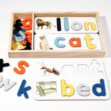 Wooden Box - Children's Early Education English Word Recognition Puzzle Toys, English Alphabet Word Puzzle Game, Tabletop Game For Parent-Child Interaction, Word Recognition Cards, Birthday-Christmas Gift - 字母單字玩具 - 查看 6
