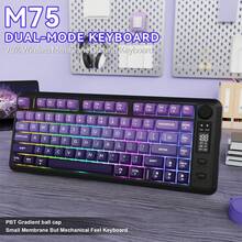 ATTACK SHARK * FREEWOLF M75 无线游戏键盘，RGB 背光，2000mAh 可充电电池，小巧薄膜键盘却拥有机械键盘的手感，配备智能显示屏和旋钮，PBT 渐变键帽，专为 PC 游戏玩家打造 - 黑莓/葡萄紫/月光夜色 - 彩色 - 查看 13