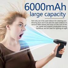 6000mAh 手持式涡轮风扇，除雪除尘制冷带照明，USB充电 - 黑色 - 查看 3