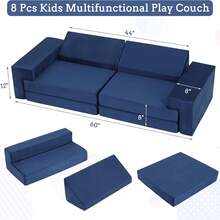 Sofá modular para niños, sofá para niños, 8 piezas, sofá de pepitas para niños, sofá convertible de espuma para niños y niñas, sofá para sala de juegos - Azul Marino - Ver 2