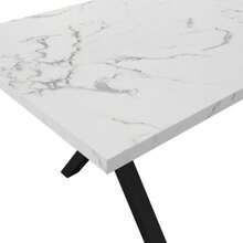 Dining Table, Cross Leg Design, Rectangular Dining Table, Coffee Table, Modern And Simple Wrought Iron Dining Table, L140*W80*H76cm, Marble Structure, Black And White [Old SKU: N634p243975w]