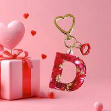 1pc Red Epoxy Initial Keychain, Cute Rhinestone Red Lip Heart Shaped Keyring, Valentine's Day Gift, Women Bag Charm Pendant, Suitable For Gifting To Lover/Best Friend/Mother/Friend - Red - View 36