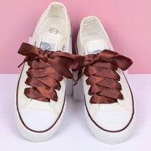 Flat Colorful Satin Shoelaces, 3/ 4inch Width, Women's/Girls' Shoelaces, White, 47inch (120) Cm: Clothing, Shoes, And Jewelry - 絲帶棕色 - 查看 4