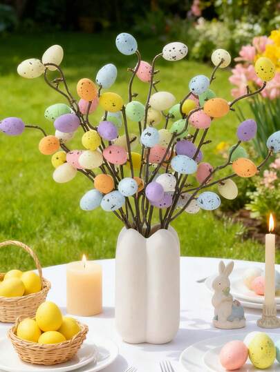 2/4/6/10pcs Random Easter Egg Picks, Artificial Egg Stems, Colorful Easter Egg Decorations For Home Decor, Centerpiece, Flower Arrangement - 17IN Tall