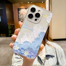 1 pieza funda de teléfono de moda, diseño azul de nubes, flores y luna creciente, compatible con Apple  11 Pro Max, 12 Pro Max, 13 Pro Max, 14 Pro Max, 15 Pro Max, 16 Plus, 16 Pro Max,  Galaxy S21, S22, S23, S24 Ultra, OPPO, , Honor. Material resistente a golpes, agua y arañazos, ideal como regalo para familiares, amigos o parejas. - transparente - Ver 2