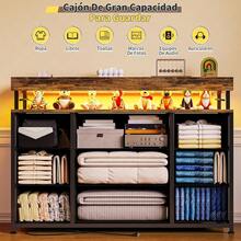 Simple Wisdom Cajonera para Recamara,Comoda Cajonera para Recamara con Regleta de Enchufes y Regleta de Luces,Cajoneras de Madera Viene con Nueve Cajones(Cajones de Tela),Cajoneras para Ropa. (Retro) - colores retro - Ver 7