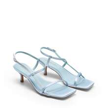 Women Kitten Low Heel Sandals Square Open Toe Ankle Strap Party Wedding Dressy Heeled Sandals - 藍色 - 查看 6
