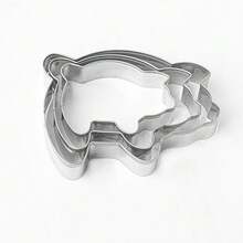 3pcs Pig Shaped Cookie Cutter Set, Cute Pig Cookie Mold, Animal Gummy Cookie Cutter, For Baking And Dishwasher - Silver - View 3