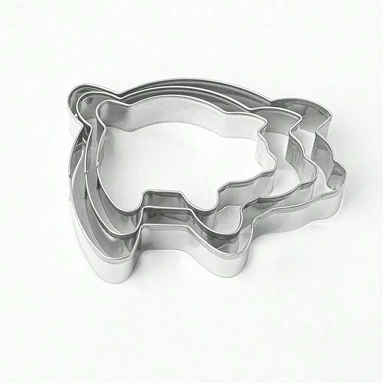 3件套小猪造型饼干模具，可爱小猪饼干模具，动物软糖饼干模具，适用于烘焙和洗碗机 - 銀色 - 查看 3