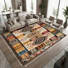 1PC Vintage Bohemian Area Rug, Colorful Geometric Floor Carpet For Living Room & Bedroom - A - View 13