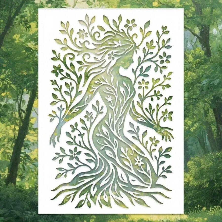 Reusable Female Tree Of Life Stencil Template, Suitable For DIY Wall Art, Scrapbooking And Embossing - Durable PET Plastic, Easy To Use 11.7 Inch X 8.3 Inch Template - Single Piece - View 1