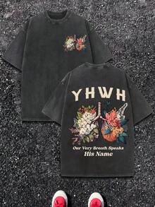 YHWH Heart And Floral Design Short Sleeve T-Shirt Casual  Tee With Inspirational Quote Perfect For Everyday Wear And Unique Gifts - màu đen - Xem 11