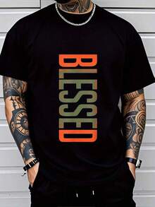 T-shirt graphique 3D grande taille pour homme - T-shirt blanc oversize avec lettrage orange et vert vif, tissu respirant et extensible, lavable en machine, style streetwear décontracté idéal pour la salle de sport, la plage et les sorties - Coupe confortable, manches courtes, col rond - Noir - Voir 5