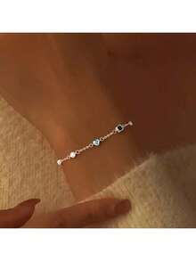 1 chiếc vòng tay bạc 925 cao cấp, kiểu dáng tối giản, độc đáo, đính đá Cubic Zirconia tổng hợp hình vuông và trái tim, dây chuyền tròn, thích hợp cho nữ, đám cưới, lễ hội, quà tặng, tiệc tùng, tiệc chiêu đãi. - Bạc - Xem 8