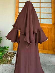 Bộ Abaya hai mảnh, Abaya vải crepe và khăn choàng, Abaya tay loe và khăn trùm đầu, váy dài nữ mùa xuân - màu nâu - Xem 6