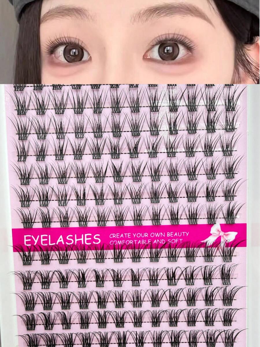 168pcs/Set Lisbon Natural Soft Comfortable Segmented Faux Mink Lashes, Transparent Daily Commute False Eyelashes - C - View 1