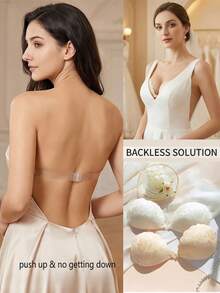 1pc Women Invisible Push-Up Lace Bra With Clear Straps, Self-Adhesive Lifting Backless Bra, Elegant Strapless Bras For Wedding Dresses & Evening Gowns - Multicolor - View 9