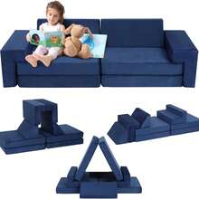 Sofá modular para niños, sofá para niños, 8 piezas, sofá de pepitas para niños, sofá convertible de espuma para niños y niñas, sofá para sala de juegos - Azul Marino - Ver 1