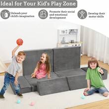 8 piezas sofá modular para niños, sofá infantil, sofá semillero para niños, sofá convertible de espuma para niños y niñas, sofá para sala de juegos - Gris - Ver 8
