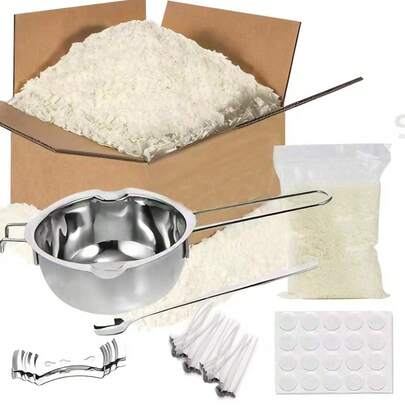 Candle Making Kit - Candle Making Wax Materials - Soy Wax, 10cm Pre-Waxed Candle Wicks, 2 Wick Holders - 1 Wax Melting Pot With Handle