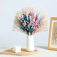 Colorful Dried Flower Bouquet Real Touch Babys Breath For Home Aesthetic Room Decor Natural Bunny Tails Grass Arrangement Spring Valentine's Day Mother's Day Wedding Decor - Romantic Purple - View 1