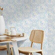 1 Roll French Light Blue Floral Self-Adhesive Wallpaper - Peel And Stick, Removable, European Palace Style Floral, Suitable For Living Room, Bedroom, Dining Room, TV Background Wall, Home Decor, Cabinet, Bookshelf, Furniture Renovation, 17.32in Wide, Renter-Friendly, Home DIY Decor, Holiday Atmosphere Wallpaper, Valentine's Day, Ramadan - Flowers - View 4