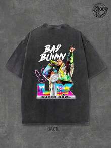 Shirt2026BadBunny Bowl Premium T-Shirt, Men's And Women's T-Shirts, Benito Bowl Fan Gift, 230G Washed High-Quality Cotton Printed T-Shirt, Men Clothes, Street Retro And Outdoor Sports Leisure, Essential Shirt For 2026 BadBunny Bowl Fans, Streetwear,Y2k Clothes, Puerto Rican Artist T-Shirt, A Gift For Friendstops Summer Tops - 黑色 - 查看 2