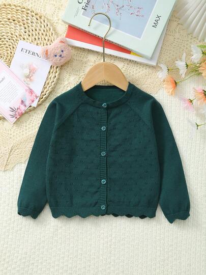 Infant Girls' Lightweight Hollow Floral Button-Up Long Sleeve Knit Cardigan Sweater