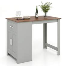 COSTWAY Bar Table, Counter Height Dining Table With  Storage Drawer & Cabinet, Modern Pub Table And Chairs For Small Spaces, Kitchen, Dining Room,Grey - Grey - View 1