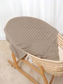 1条镂空针织婴儿毯，100%纯棉柔软新生儿婴儿推车毯，四季皆宜 - 淺駝 - 查看 3