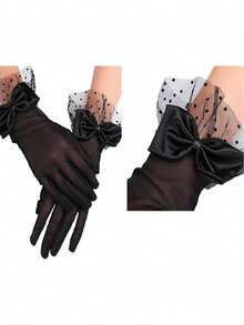 Satin Gloves Formal Bridal Banquet Party Wedding Opera Solid Colorful Mitten For Women - Black - View 4