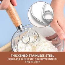 1pc Manual Dough Mixer, Stainless Steel Spiral Flour Mixer With Wooden Handle, Multifunctional Dough Blender, Pasta, Mashed Potatoes, Kitchen Tool, Holiday Gift - - - View 5