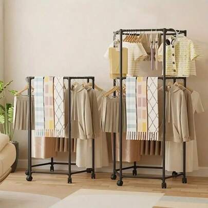Hexagonal Rotating Clothes Rack With Wheels - 360° Rotating Floor-Standing Clothes Rack, Sturdy Metal Frame, Portable And Space-Saving Design, Suitable For Laundry Rooms, Boutique Displays And Home Storage, Clothes Hanger, Durable Construction.
