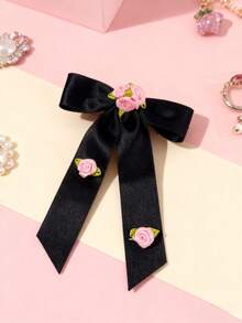 1 pieza Clip de pelo con lazo floral rosa lindo, accesorio de pelo de estilo dulce y pastoril para niñas - Multicolor - Ver 10