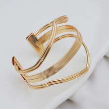 Women's Wide And Elegant Geometric Bracelet, Plated In 18K Gold Or 925 Silver. - Vàng - Xem 4