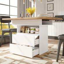 Extendable Dining Table (110-140*80 Cm), Folding Kitchen Table, Seats 4 To 6, Space-Saving Design, Suitable For Both Kitchen And Living Room, With Three-Tier Shelf, White. - White - View 9