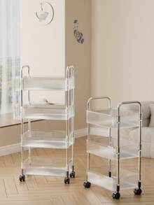 1pc Multi-Layer Acrylic Storage Rack With Wheels, Multifunctional Mobile Storage Cart, Large Capacity Bathroom Organizer, Cosmetic Organizer, Multi-Tier Design Saves Space, Bottom With 360° Swivel Casters, Easy Assembly - Transparent - View 3