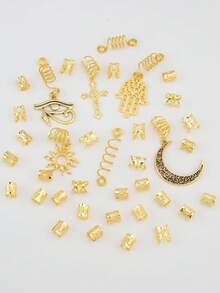 40pcs Hollow Dreadlock Beads, Moon Pendant Alloy Hair Accessories, Ramadan Exclusive - Gold - View 4