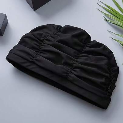 1顶加大码泳帽，适合长发、浓密卷发，男女通用，褶皱面料，带护耳设计，佩戴舒适，透气材质，是游泳、水上乐园、海滩、训练和其他水上运动的理想之选。